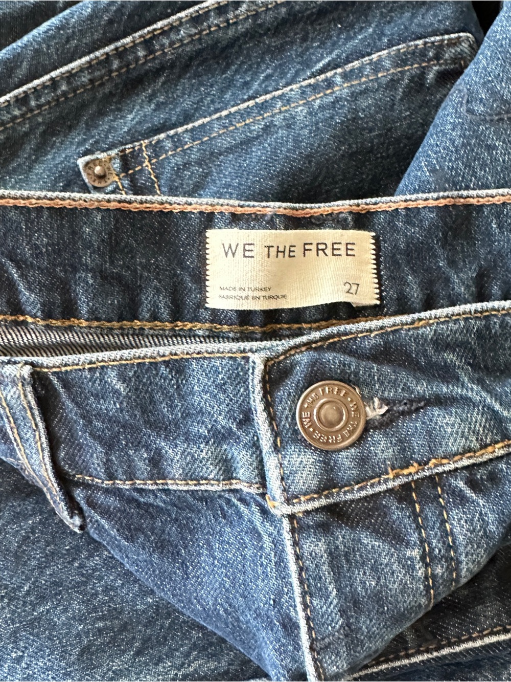Free People We The Free Good Luck Barrel Leg Jeans Dark Blue Wash Size 27 - Picture 5 of 5
